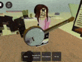 a woman is playing a banjo in a video game .