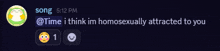 a screenshot of a conversation between song and time shows that they are homosexually attracted to each other