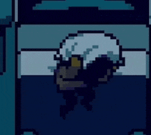 a pixel art drawing of a person swimming in a pool .