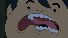 a close up of a cartoon character 's mouth with a tongue sticking out