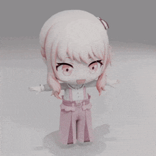 a 3d model of a girl with pink hair and a ponytail