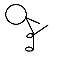 a black and white drawing of a stick figure standing on one leg .
