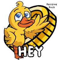 a cartoon of a duck with the words hey written below it