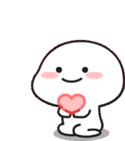 a white cartoon character is holding a pink heart in his hands .