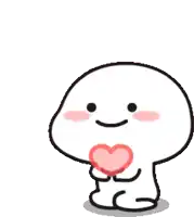 a white cartoon character is holding a pink heart in his hands .
