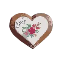 a heart shaped piece of paper with the word lasky on it