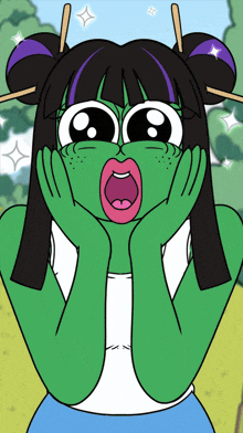 a cartoon drawing of a girl with a surprised expression on her face