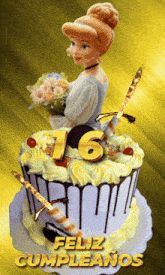a birthday cake with the number 16 on top