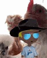 a boy wearing a hat and sunglasses is wearing a shirt that says ifac on it