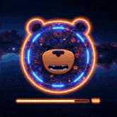 a glowing teddy bear is surrounded by glowing circles and the number 100 is below it