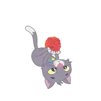 a cartoon cat is playing with a ball of red yarn