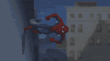 spider-man is flying through the air with a spider web