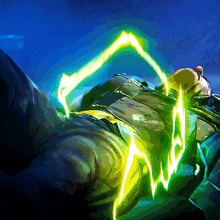 a painting of a person with a green light coming out of their hand