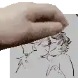 a hand is drawing a picture of a woman on a piece of paper