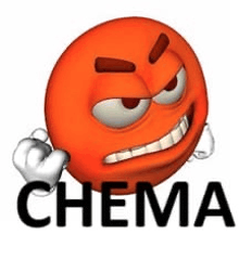 a cartoon smiley face with the word chema written on it .