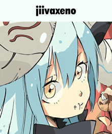 a cartoon of a girl with a mask and the word jiivaxeno on the bottom