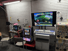 a video game is being played on a tv in a room