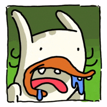 a cartoon drawing of a rabbit with a long tongue