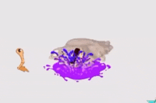 a cartoon of a dog laying on the ground with purple paint coming out of its mouth .