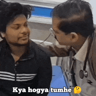 a doctor examines a patient 's ear with a stethoscope and says 