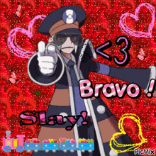 a cartoon character giving a thumbs up with the words bravo slay