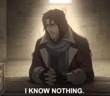 a cartoon of a man with the words i know nothing below him