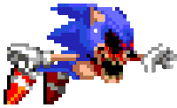 a pixel art of a sonic the hedgehog with a red mouth