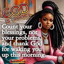 a picture of a woman with a quote that says god is good count your blessings