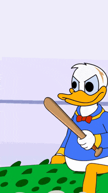 donald duck is holding a baseball bat in his hand