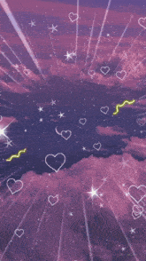 a purple background with hearts and stars and a blue circle with korean writing