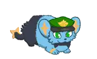 a pixel art of a cat wearing a green hat with a star on it