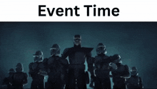 a man looking through binoculars with the words event time below