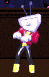 a pixel art drawing of a man with a giant head