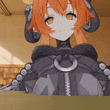 a close up of a cartoon character with a zipper on her chest
