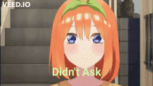 a girl with orange hair and blue eyes says " didn 't ask " in a cartoon