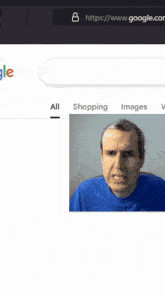 a man in a blue shirt is on a google search page