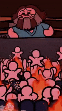 a cartoon of a man with a beard standing in front of a crowd of people