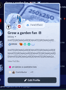 a screenshot of a grow a garden fan 's profile