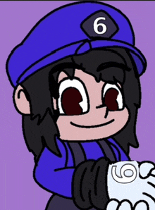 a cartoon character wearing a hat with the number 6 on it
