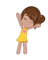 a cartoon girl is wearing a yellow dress with a heart on it