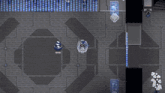 a video game character is being attacked by a blue and white star shaped explosion .