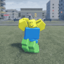 a roblox character is dancing in a field