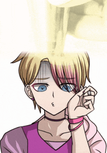 a drawing of a girl with a choker and a pink shirt