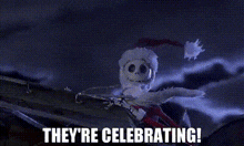 jack skellington from the nightmare before christmas is celebrating