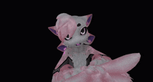 a cartoon character with pink wings and a pink hair
