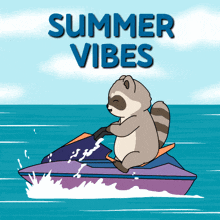 a cartoon raccoon is riding a jet ski in the ocean
