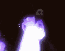 a purple and white image of a ghost with a skull on its head