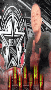 a man is giving the middle finger in front of a logo that says bbm