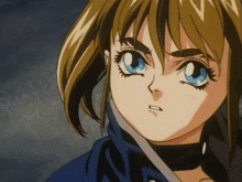 a close up of a cartoon character 's face with blue eyes