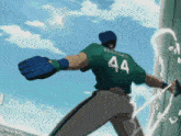 a baseball player wearing a green jersey with the number 44 on it